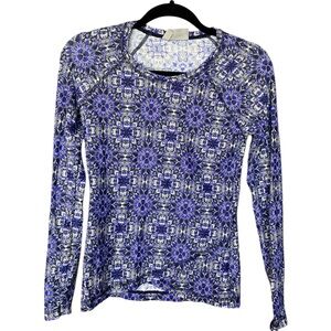 Athleta Blue Geometric Long Sleeve Tee (Rashguard)